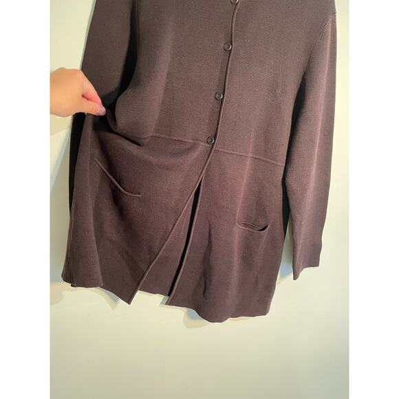 Eileen Fisher Chocolate Brown Silk and Cotton Cardigan Size Petite Large - Picture 4 of 10